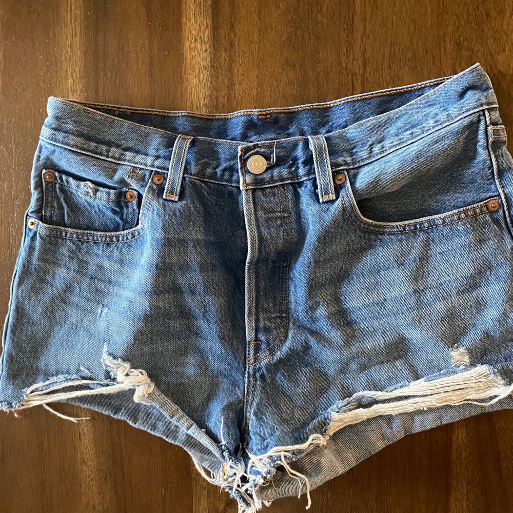 Levi 501 button up distressed shorts